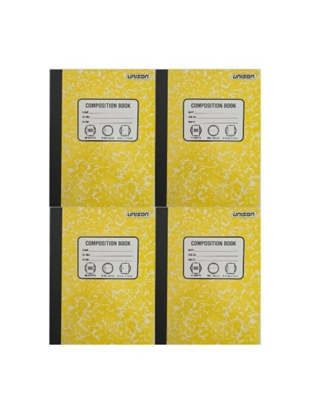 Lot Of 4 New Unison Yellow Composition Notebooks 80 Sheets Wide Ruled